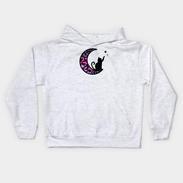 Starlight Moon Kitty Cat Silhouette Kids Hoodie by LittleBunnySunshine